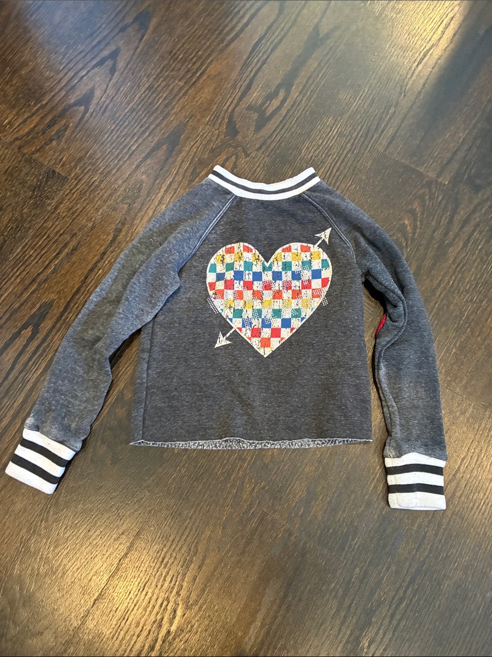 Butter Kids Charcoal Pullover Sweatshirt with Multicolor Heart Patch